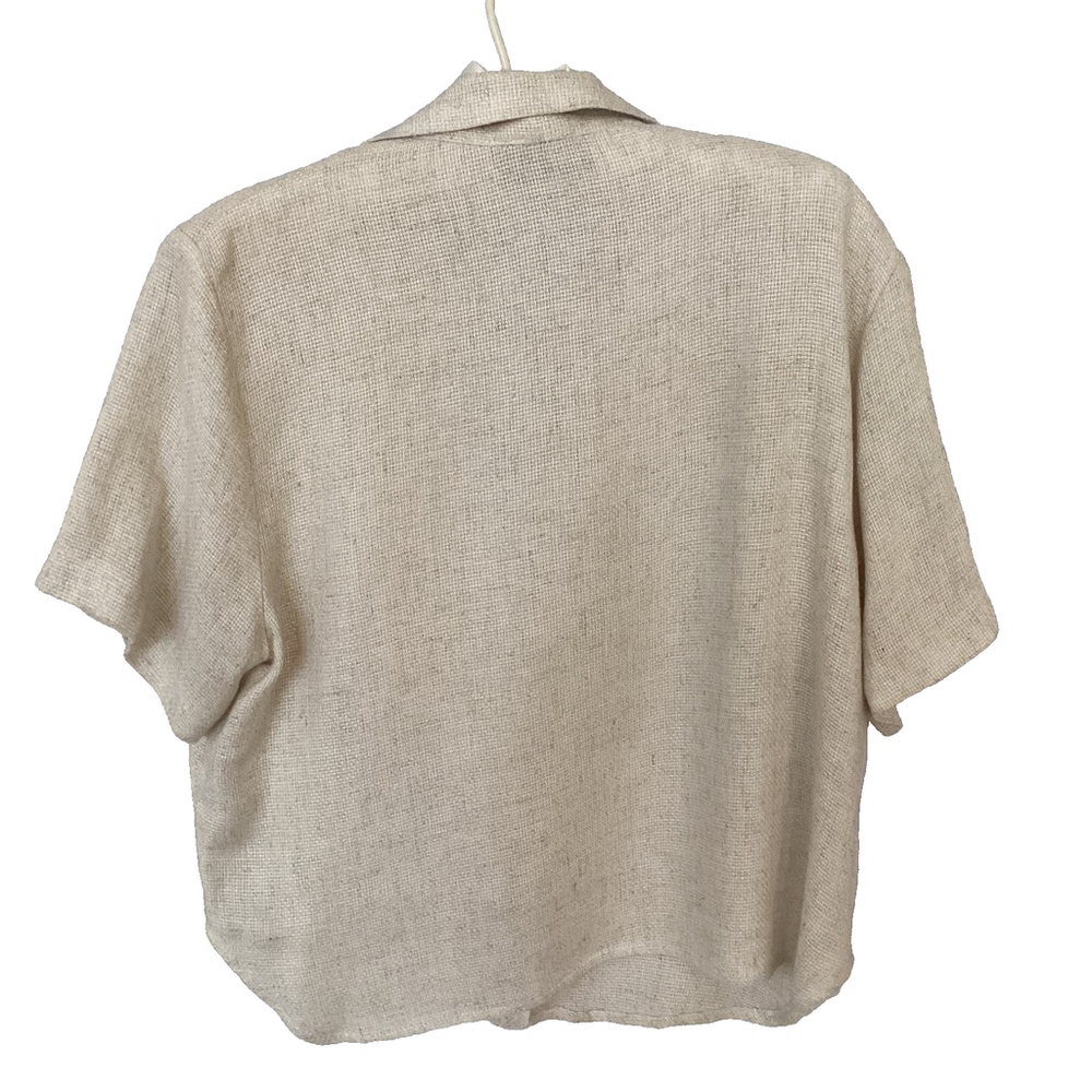 Fine Line NY Short Sleeve Cream Textural Cropped Button Up Blouse Size L - Picture 3 of 7